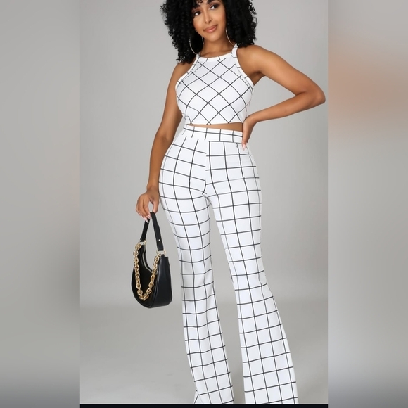 Pants - Grid Print 2-Piece Set - Size Small